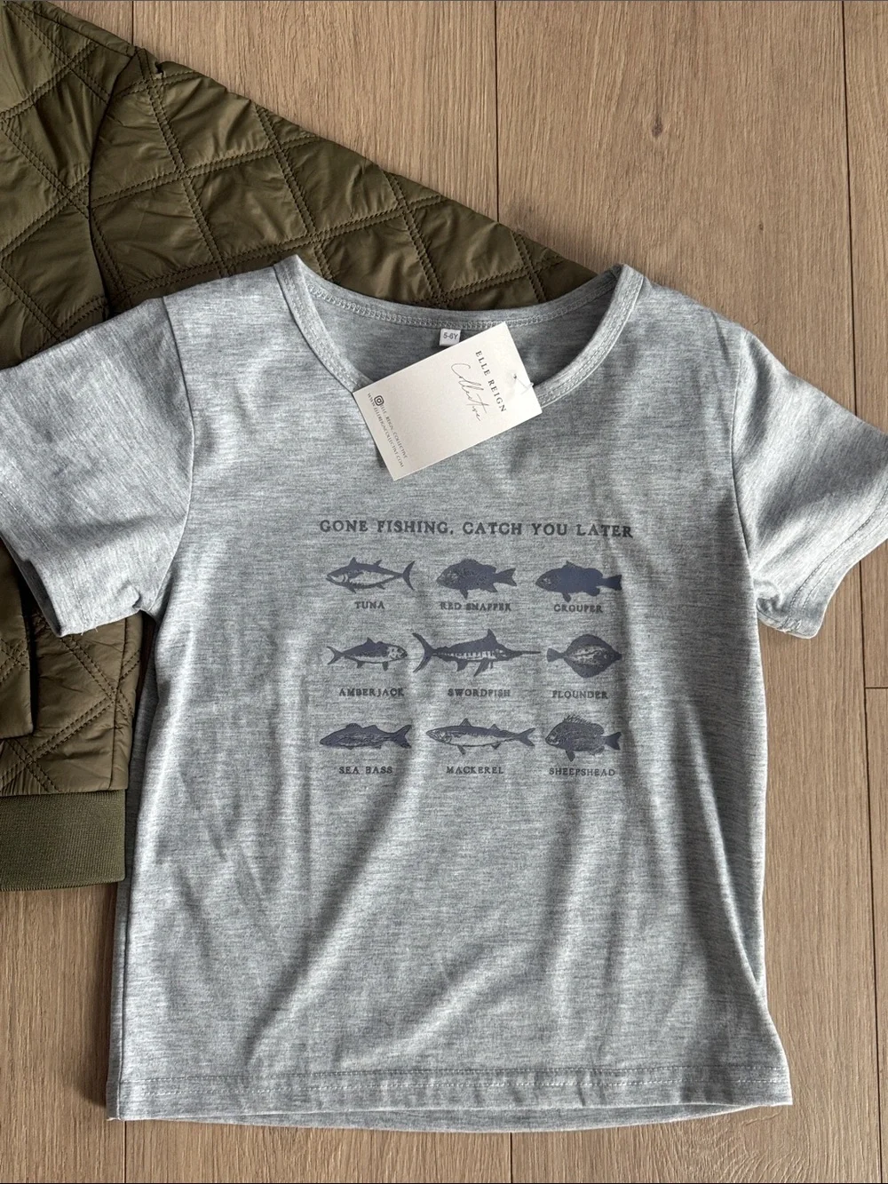 Ralph Lauren Kids Olive Quilted Jacket with Heather Gray Graphic Tees